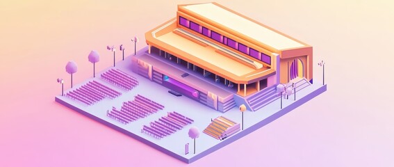 Fototapeta premium A stylized building with seating, likely for events or performances, in vibrant colors.