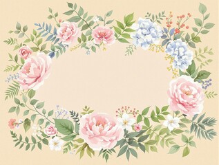 Watercolor floral illustration with various types of flowers and leaves on a textured background, pastel hues, watercolor floral, spring decor, flower arrangement