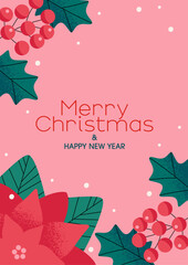 Christmas background design with poinsettia and nuts