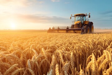 Fototapeta premium Aerial View of Mechanized Wheat Harvesting in Scenic Chinese Countryside