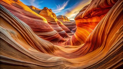 Obraz premium Sunlit sandstone formations create a mesmerizing abstract landscape