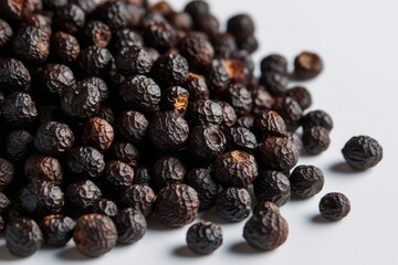 Obraz premium close-up photograph of a pile of black peppercorns on white background