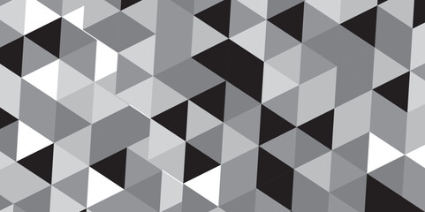 Seamless abstract black and gray stripe rectangles hexagon type cube geometric pattern. Triangle gray abstract seamless pattern. Abstract color Low-Polygones Generative Art background illustration ./