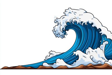 A flat 2D illustration of an azure wave curling gracefully, drawn in clean bold lines on a white background