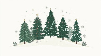 Fototapeta premium Cozy Christmas forest christmas trees illustration.