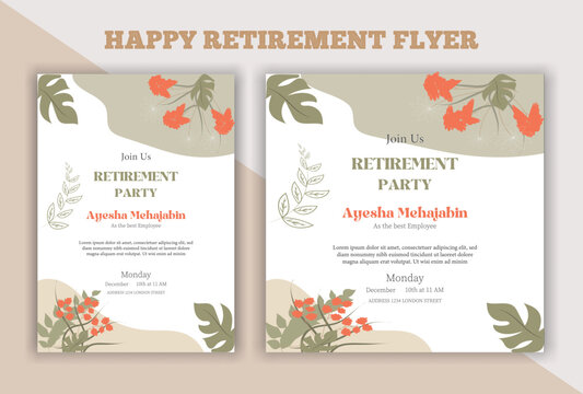 Set of retirement party invitation, square banner, instagram story and a4 poster, vector illustration eps 10 banner, vector, pension, savings, plan, brochure, fund, magazine, traditional, old, elder c