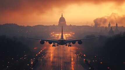 passenger plane flying over Washington DC, epic