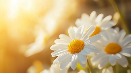 柔らかな日差しの中の白いデイジー