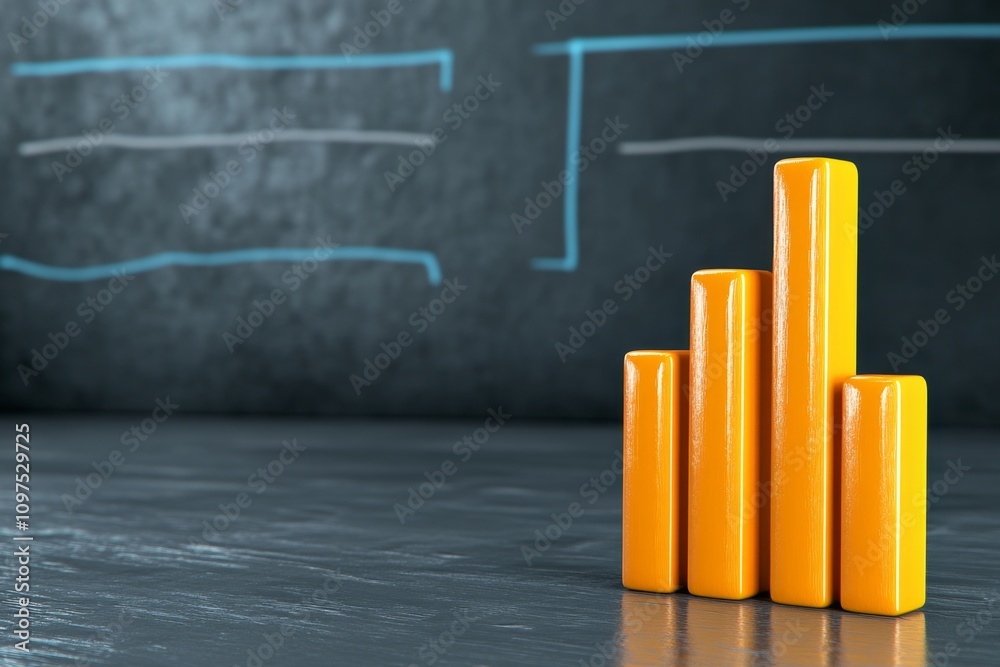 Aufkleber Assessment interface in 3D, with colorful bar graphs and lifelike shadows emphasizing depth and realism