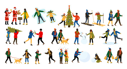 Holiday festivities featuring various winter activities and cheerful celebrations