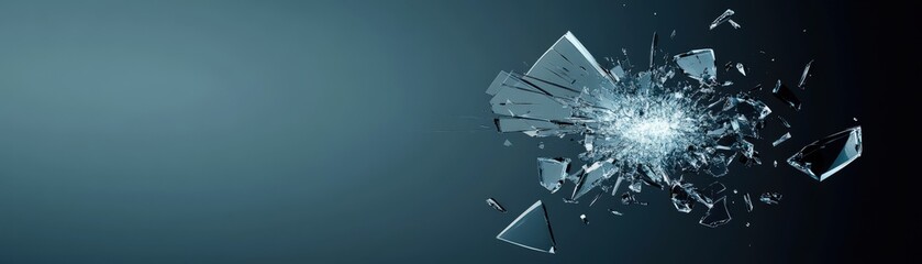 Shattered Glass Explosion on a Dark Background Creating Dynamic Patterns and Textures in a Modern Abstract Artwork with Dramatic Visual Impact