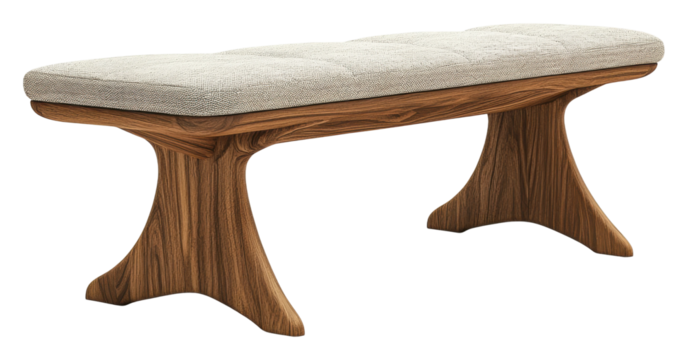 Modern dining bench with cushioned seat for stylish interiors isolated on transparent background