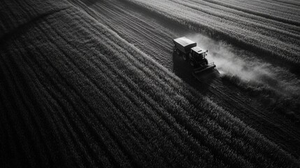 Farm Tractor Plowing Field