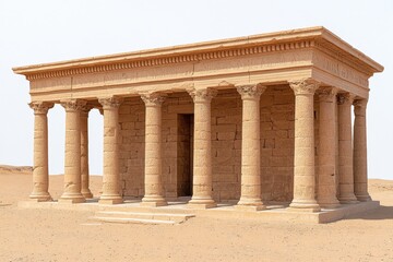 Naklejka premium Greek architecture of an ancient temple with towering columns and detailed friezes, set against a clear sky