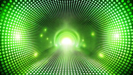 Abstract Green Light Tunnel with Dotted Pattern and Glowing Effects
