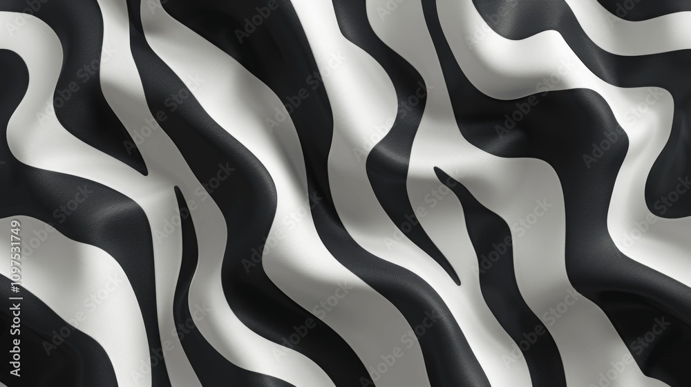 Aufkleber Abstract Black and White Zebra Print Seamless Pattern with Wavy Lines