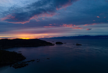 Beautiful Sunrise Over Vancouver Island Coastline in Canada