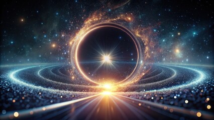 Fototapeta premium A Glimmering Celestial Ring Encircles a Bright Star, a Pathway Beckons into the Cosmic Unknown