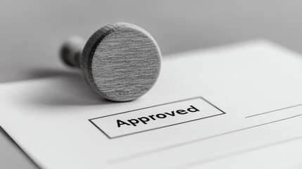 Stamp sealing approval on document with clean, white background.