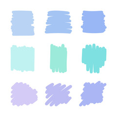 A set of abstract multicolored frame backgrounds hand-drawn with brush strokes for a design with text. Decorative element for the background, labels, flat design. A collection of different spots.