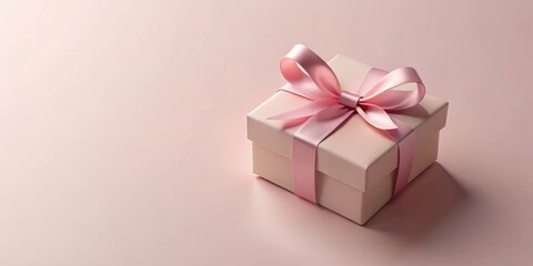 Fototapeta premium A delicately tied pink ribbon adorns a pale blush gift box, perfect for a special occasion