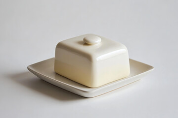 Modern butter dish with a lid on a white surface