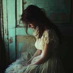 Fototapeta premium Drawing of a young woman showing emotion and beauty