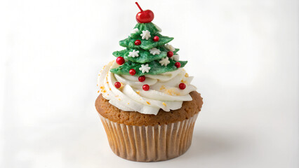 Christmas Tree Cupcake Isolated on White Background