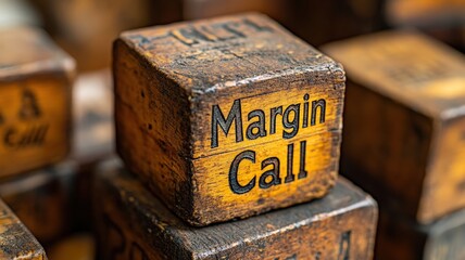 Closeup of margin call text blocks business setting wooden environment detailed viewpoint financial concept