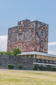 Mexico, Mexico, 05-06-2023, Ciudad Universitaria landscape background on blue sky