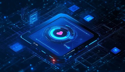 Data Security and Encryption in Digital Environments with 3D Illustration of Tablet and Interface