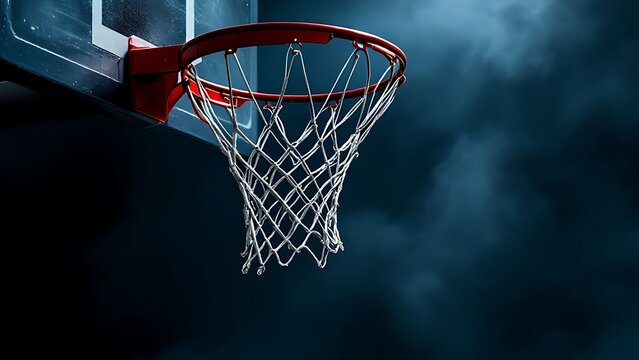 Professional basketball hoop on a black background, sports poster theme