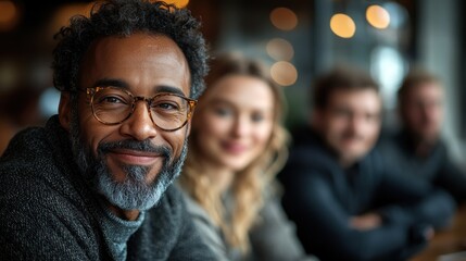 Fototapeta premium Portrait of a Smiling Man with Friends in the Background