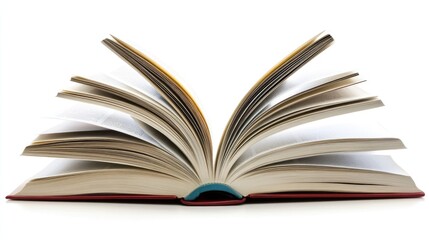 Fototapeta premium Open Book with Pages Fanned Out on White Background