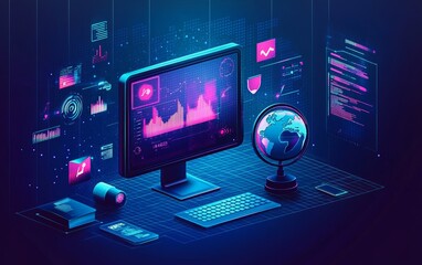 Futuristic Digital Workspace and Tech Tools for Media Buying and Programmatic Marketing