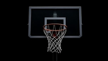 Naklejka premium Monochrome basketball hoop against a dark background with spotlight effect.