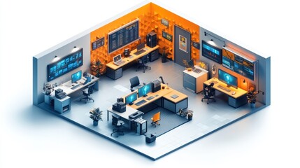 Modern Tech Office: Isometric 3D Render of a Futuristic Workspace