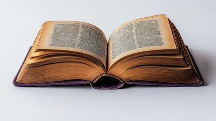 Open Antique Book, Aged Pages and Purple Cover, Knowledge, Wisdom, History, Literature