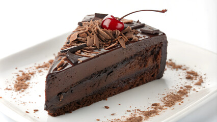 Slice of Chocolate Cake Isolated on White Background