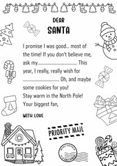 A heartwarming Christmas-themed illustration of a child's letter to Santa Claus, filled with wishes, dreams, and festive decorations. Ideal for holiday cards, posters, and educational materials, captu