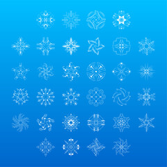 Set White Colleciton Line Snowflake Winter Decoration Elements Vector Design Style