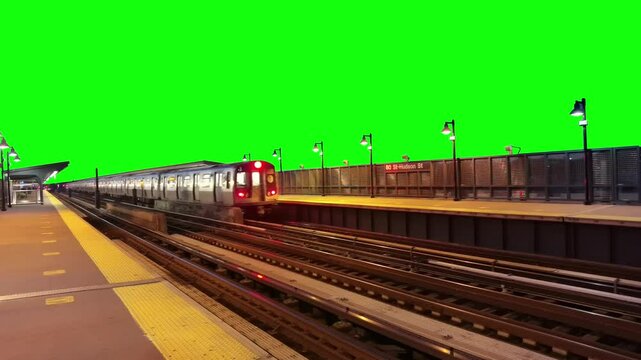 Railway Train & Station Platform at Night Green Screen Chroma Key Effect