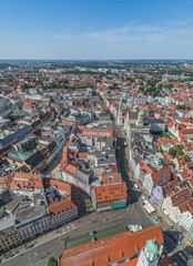 Naklejka premium Ausblick auf Augsburg in Schwaben, Rathaus, Perlachturm, Augustusbrunnen, Weberhaus, Fuggerplatz