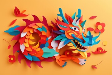 Obraz premium Dragon craft paper art.