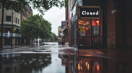 Obraz premium Closed boutique storefront with elegant window display, symbolizing the end of a day and the anticipation of a new beginning