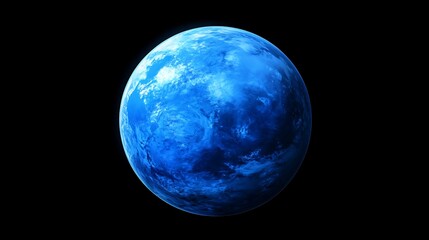 Fototapeta premium A breathtaking view of a bright blue planet with a detailed atmosphere glowing softly, showcasing its illuminated oceans and landmasses, set against the infinite blackness of outer space
