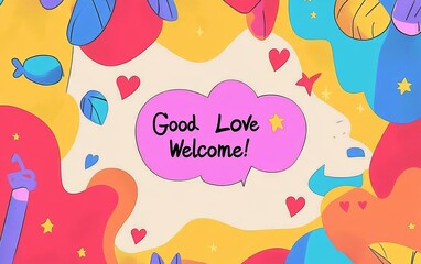 Colorful Whimsical Speech Bubbles with Positive Words and Phrases in Pastel Colors
