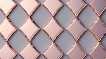 A sophisticated pattern of overlapping diamond shapes in a radiant rose gold on a muted gray background. The combination of colors adds warmth and elegance to the design.