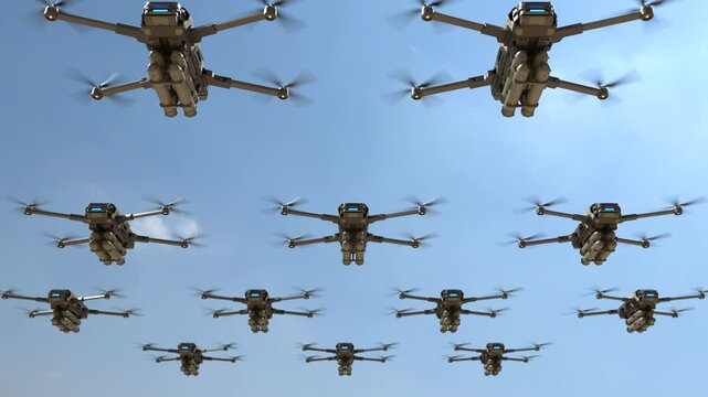 Military drones are flying in the sky, Future war with drone