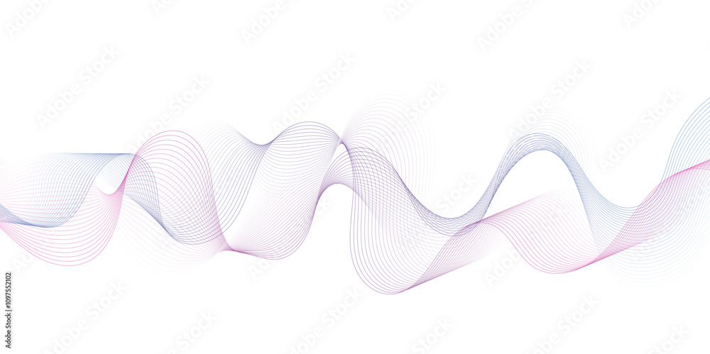 Poster Smooth wave abstract vector background layout design. background image with dynamic curves. Abstract blue, pink futuristic blend waves lines technology background and sound wave on white background.	